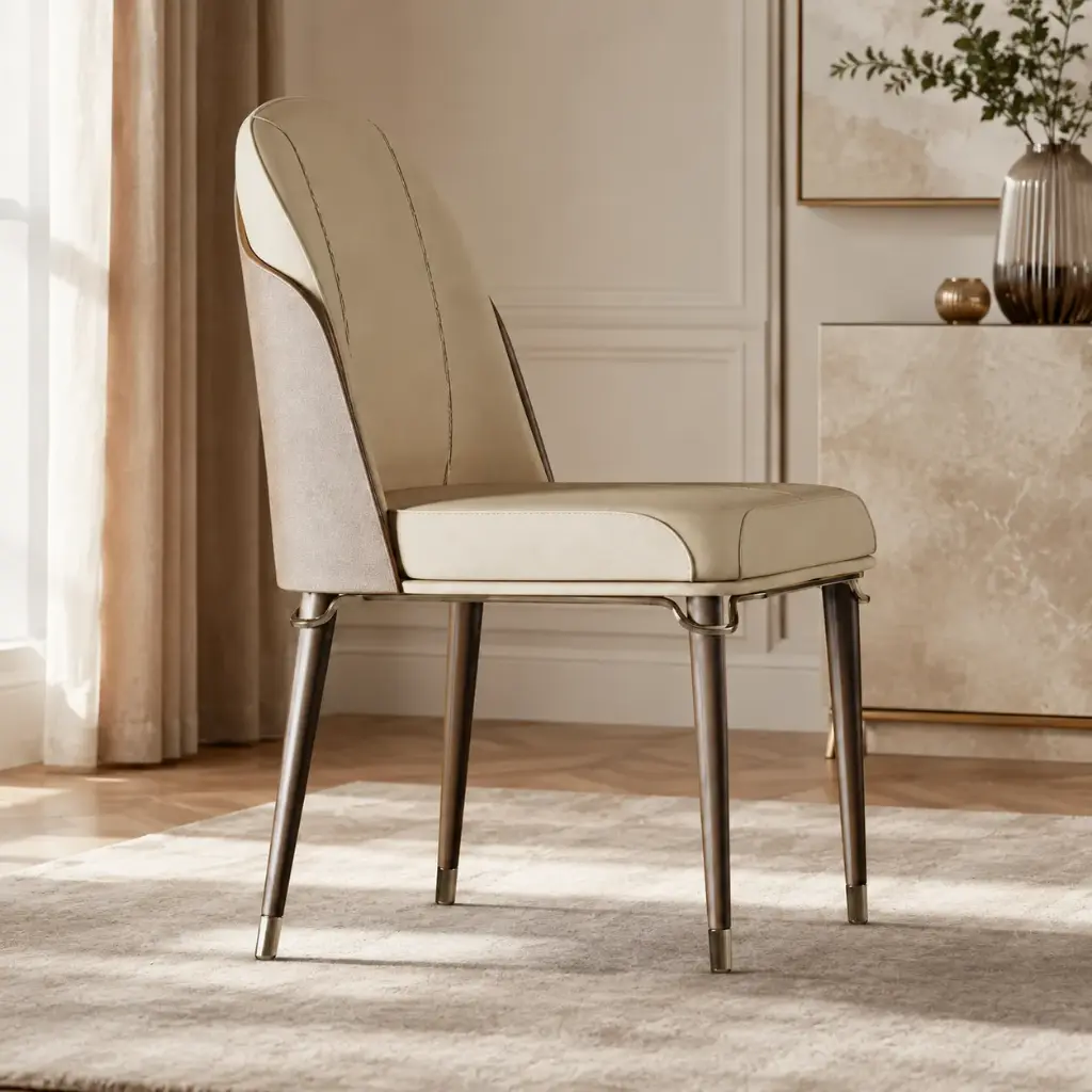 Beige Two-Tone Chair on Champagne Metal Legs
