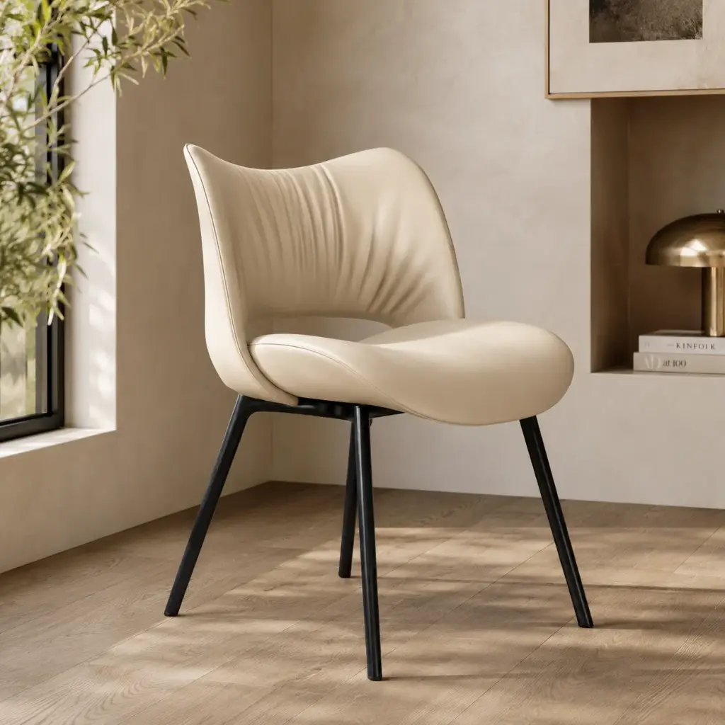 Cream Curved Soft-Back Chair on Black Angled Legs