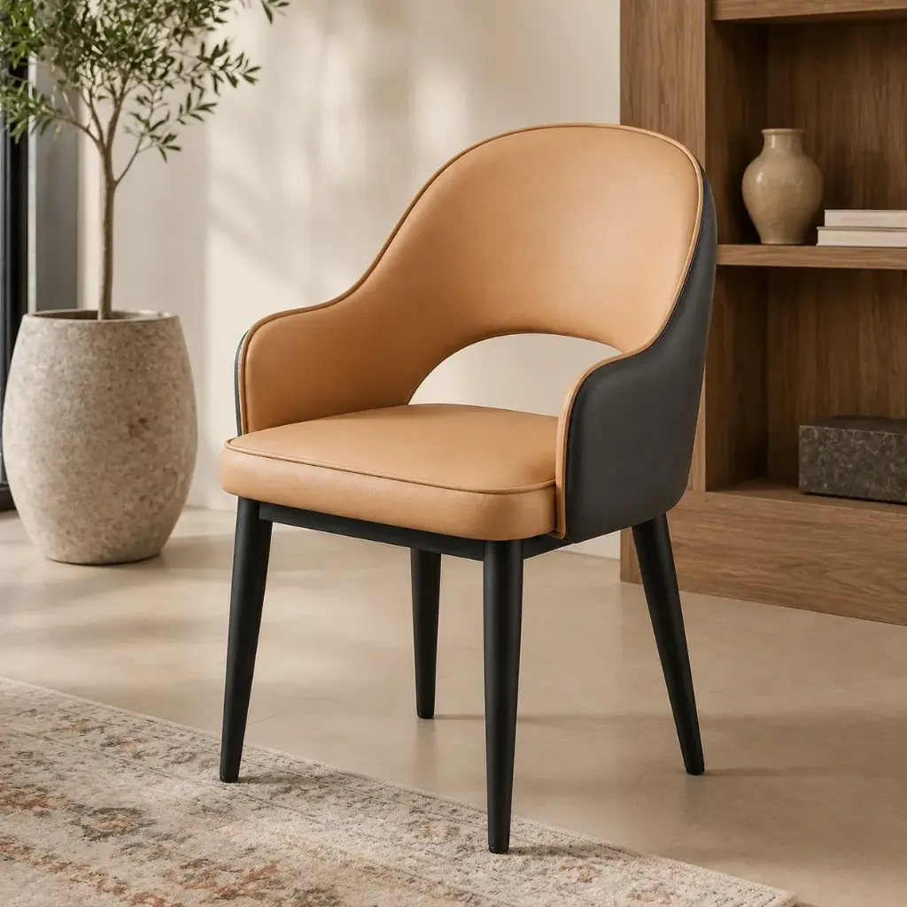 Caramel Open-Back Curved Arm Dining Chair