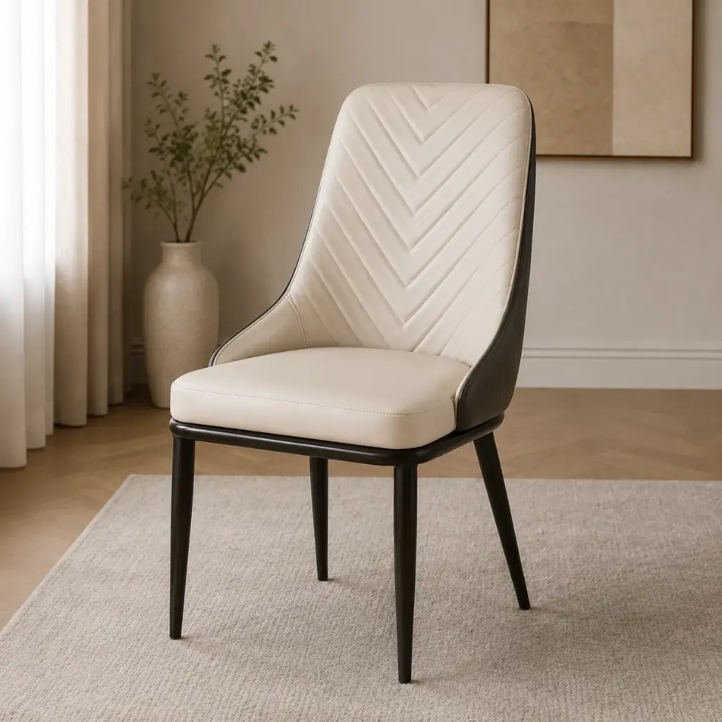 Cream Chevron-Stitch Tall-Back Dining Chair