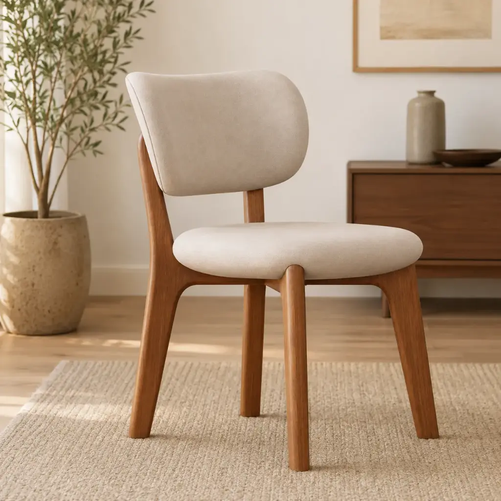 Cream Upholstered Chair on Walnut Wood Legs