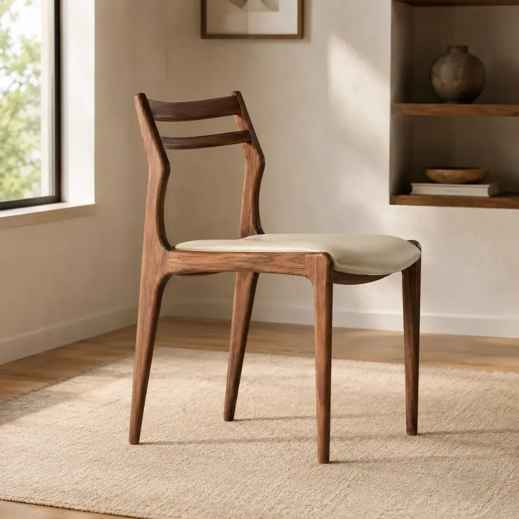 Walnut Curved-Rail Back Upholstered Dining Chair