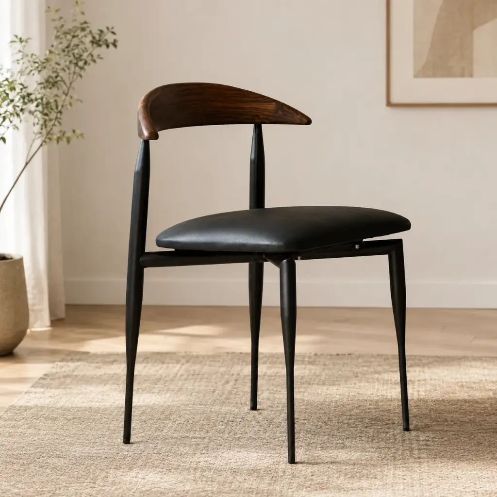 Walnut Curved-Back MCM Chair on Black Legs
