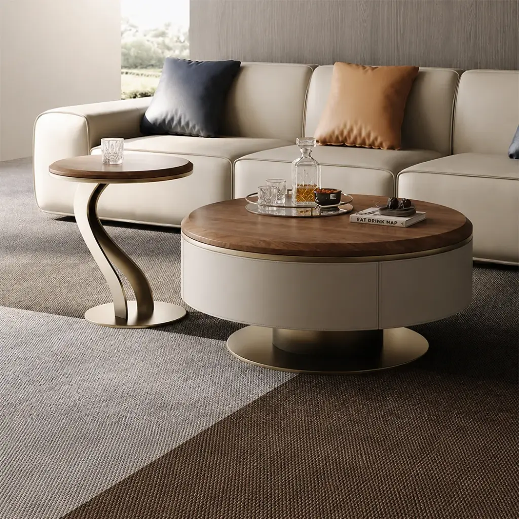 Walnut Round Coffee & Side Table Set