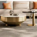 Brushed Gold Drum Pedestal Coffee Table