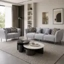 Mist Grey Barrel-Arm MCM Sofa