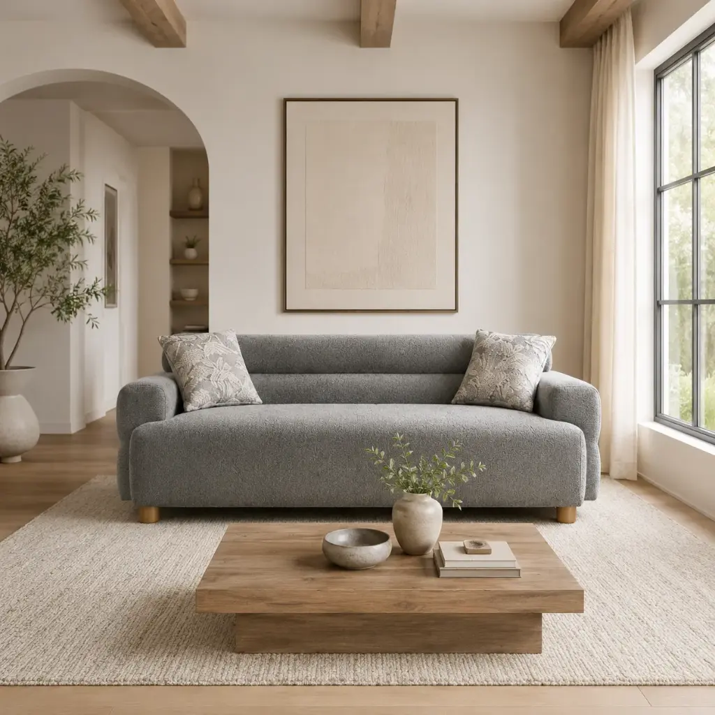 Dove Grey Round-Arm Japandi Sofa