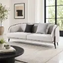 Pearl Barrel-Arm MCM Sofa on Black Legs