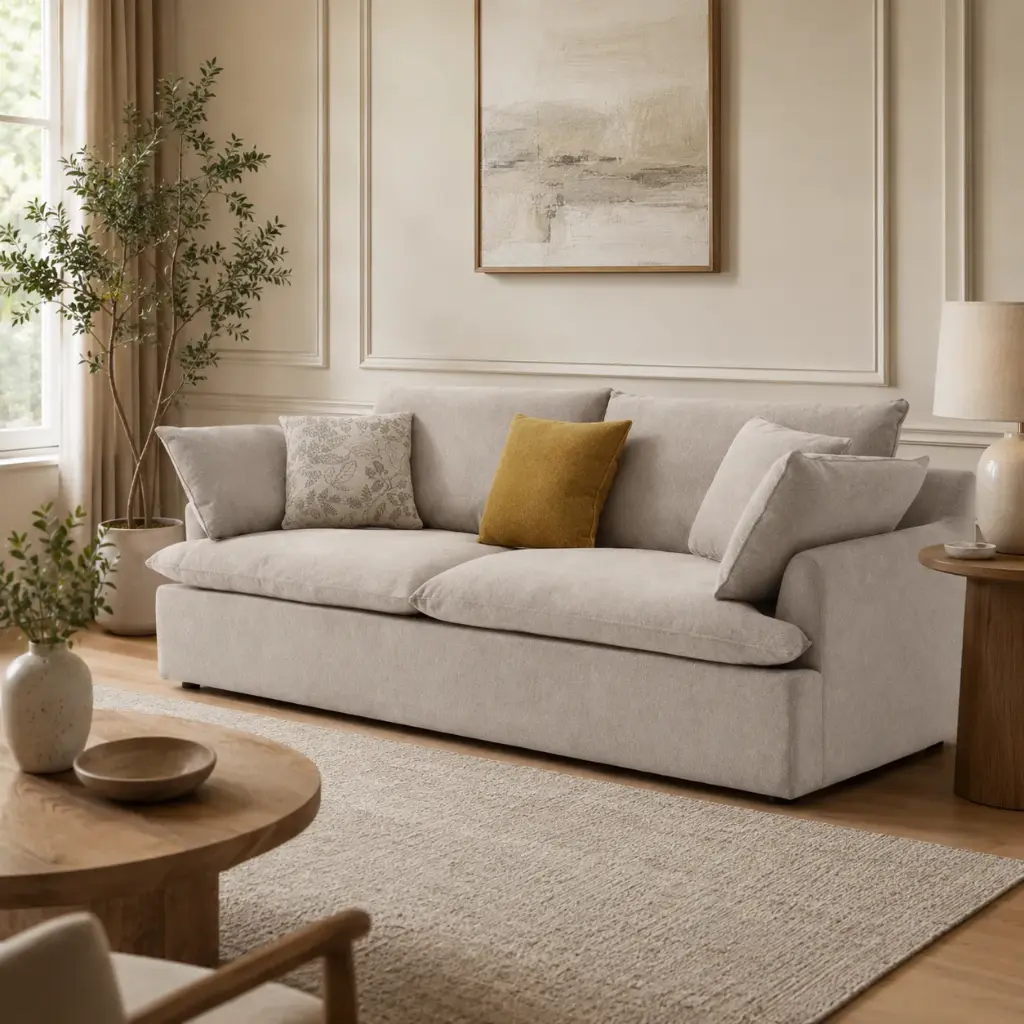 Linen Pillow-Back Classic 3-Seater Sofa