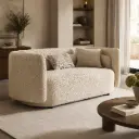 Oatmeal Boucle Wide-Arm Curved Sofa