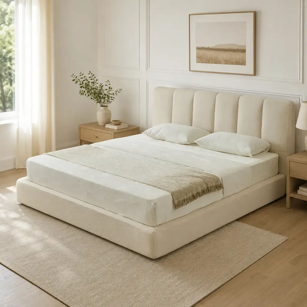 Ivory Fluted-Channel Platform Bed