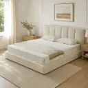 Ivory Fluted-Channel Platform Bed