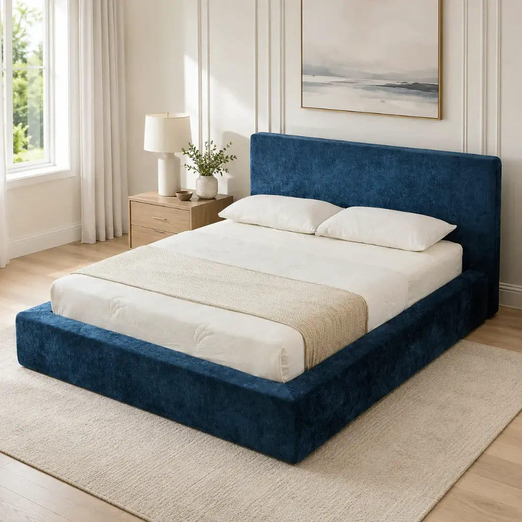 Sapphire Velvet Tall-Panel Platform Bed