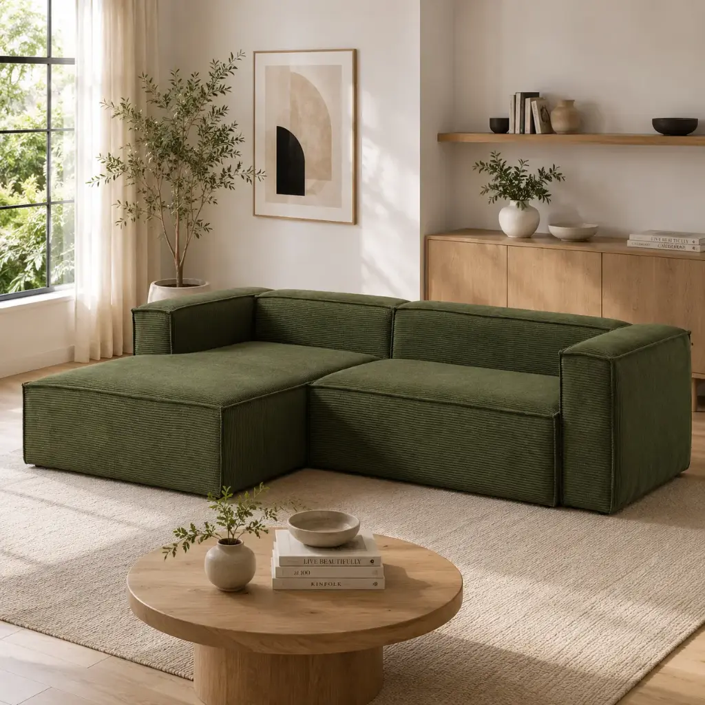 Moss Chenille L-Chaise Sectional
