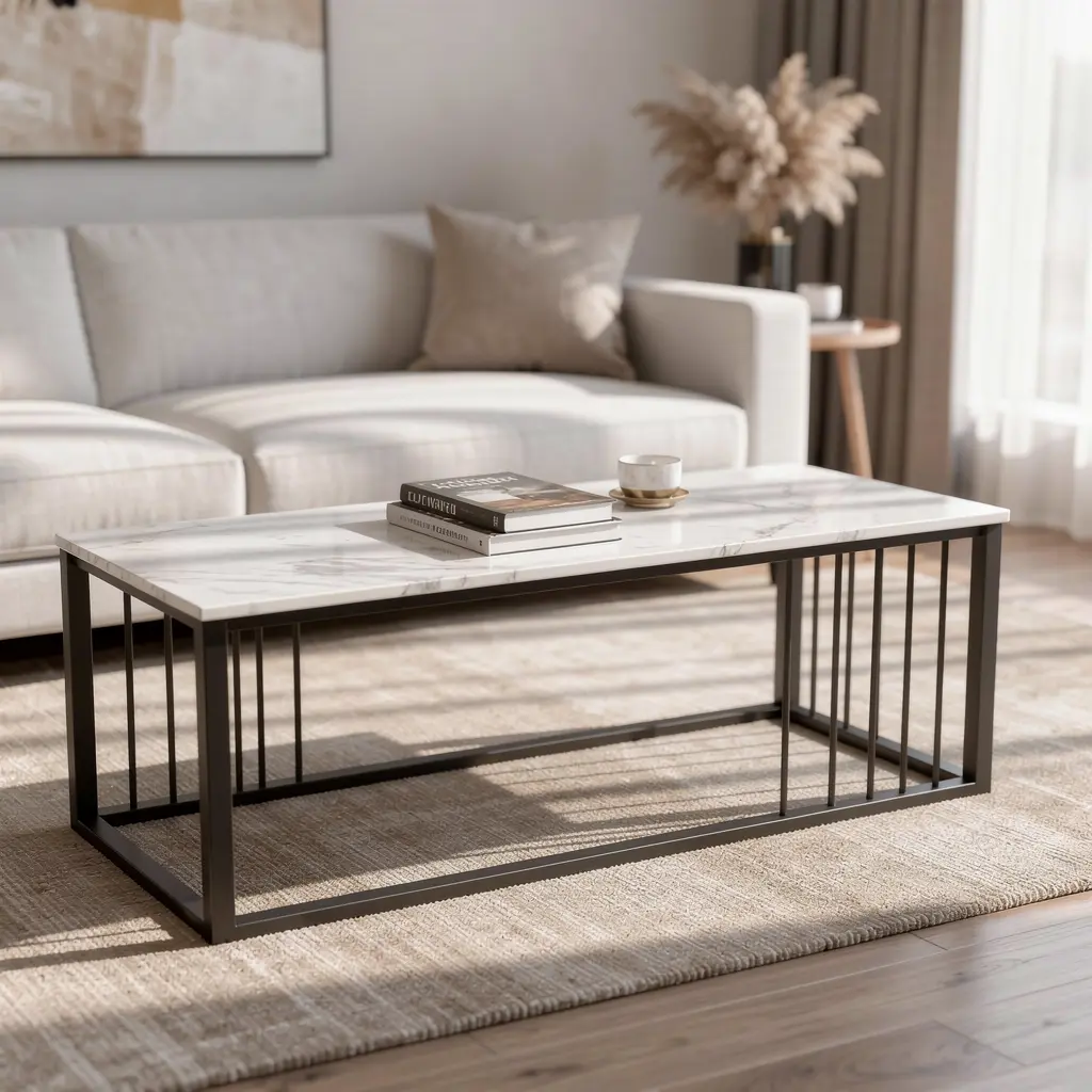 Linear Iron-Frame Coffee Table for Modern Living Rooms