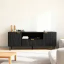 MODERN BLACK TV STAND WITH GROOVED DOOR DESIGN