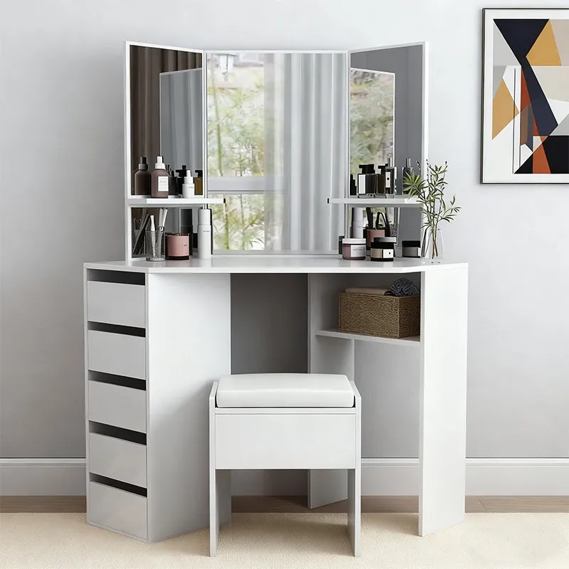 Chic Dressing Table Set with 2 Drawers and Metal Frame