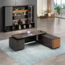MODERN LEFT RIGHT DIVIDED E1 MDF STORAGE EXECUTIVE DESK WITH SIDE CABINET - KNIGHT SERIES 