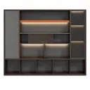 CONTEMPORARY SLIDING DOOR MDF FILE CABINET WITH EMBEDDED LED LIGHT STRIP AND TELESCOPIC CLOTHES RAIL - KNIGHT SERIES